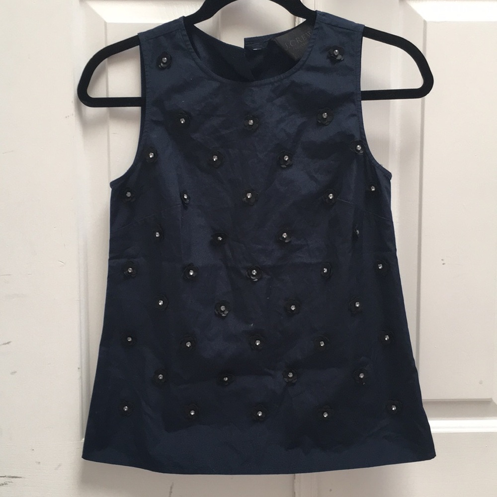 J Crew Blue Floral beaded top
